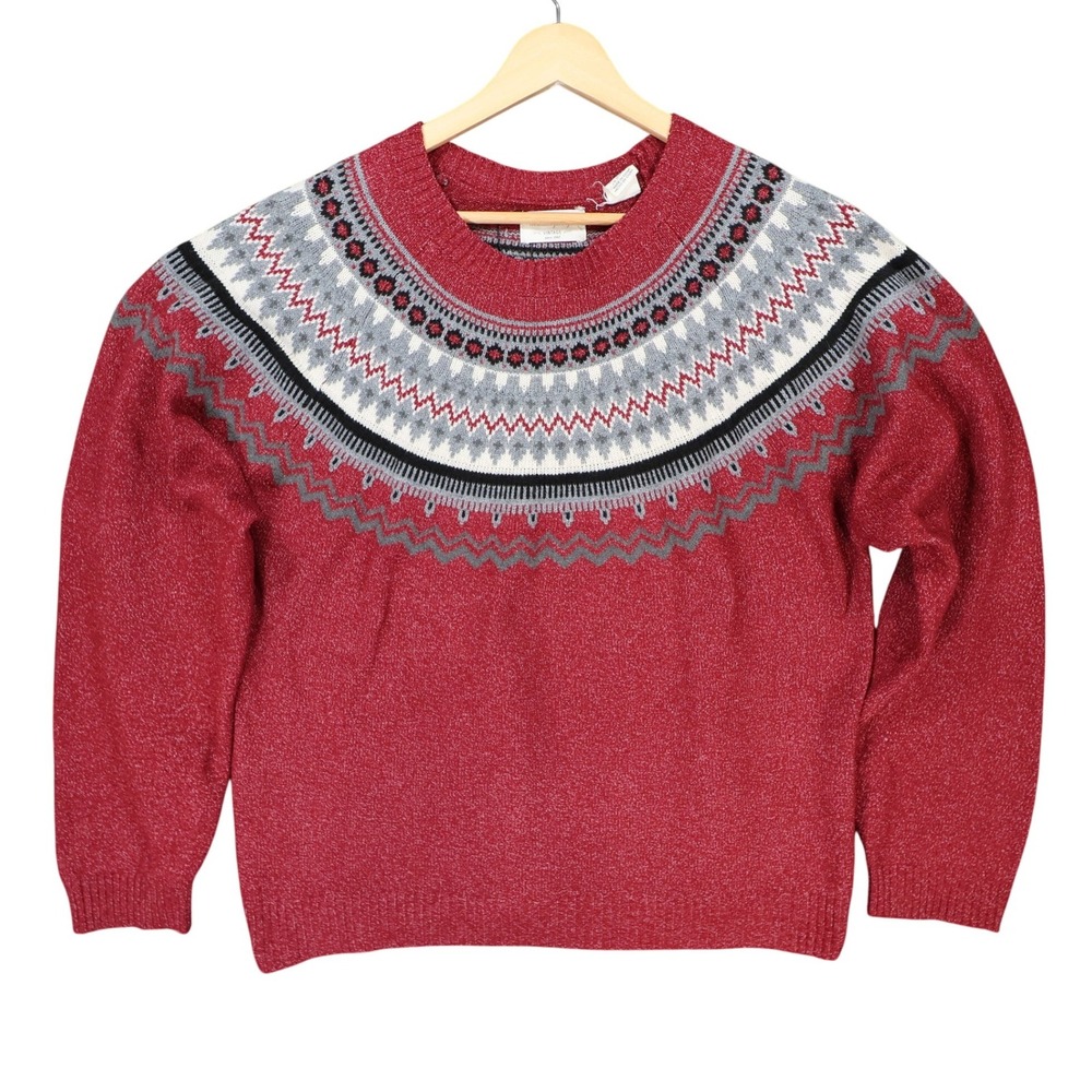 Weatherproof‎ Vintage Sweater Womens Large Red Excellent Fair Isle Knit